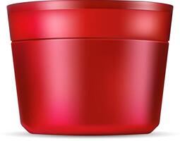 cosmétique pot maquette pour crème, pommade, poudre et autre des produits. photo réaliste rouge emballage modèle avec rouge couvercle. de face vue vecteur