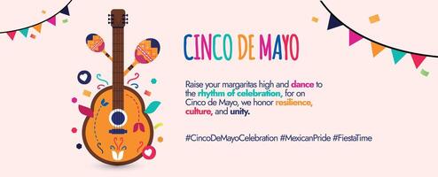 cinco de mayo - mai 5. cinco de mayo fête bannière avec coloré mexicain guitare, maracas, pendaison décorations. Mexique fête bannière affiche conception avec traditionnel mexicain symboles. vecteur