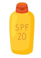 Soleil crème spf 20. lotion, mousse. été cosmétique. crème solaire, peau protection, crème solaire, peau se soucier des produits. illustration. vecteur