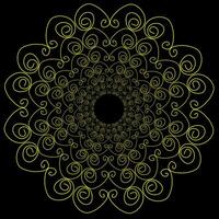 abstrait rond modèle dans le forme de une d'or mandala sur une noir Contexte vecteur