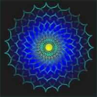 rond abstrait modèle dans le forme de une Jaune et bleu mandala sur une noir Contexte vecteur