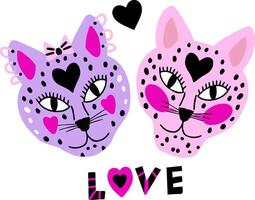 illustration avec dessin animé tigres avec cœurs. valentines journée concept. mignonne rose chat dans l'amour. vecteur