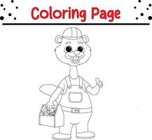 mignonne castor avec outil boîte coloration page. coloration livre pour des gamins vecteur