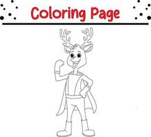 mignonne cerf super-héros coloration page. coloration livre pour des gamins vecteur