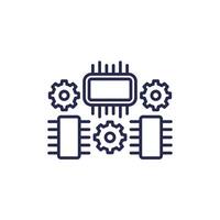 Matériel optimisation, puces électroniques ligne icône sur blanc vecteur