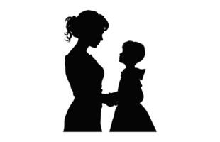 maman et fils noir silhouette, mère et enfant silhouette vecteur