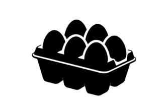 Oeuf carton avec des œufs. noir silhouette. noir et blanc Oeuf boîte graphique illustration. icône, signe, pictogramme. concept de nourriture stockage, cuisine essentiel, épicerie articles. isolé sur blanc toile de fond vecteur