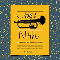 le jazz nuit main tiré texte faute de frappe caractères typographie trompette instrument minimal art ouvrages d'art conception. vecteur