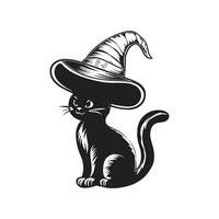 Halloween chat avec sorcière casquette illustration conception vecteur