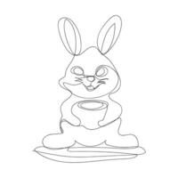 lapin avec café tasse un ligne art conception. lapin café un ligne art style vecteur