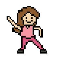 mignonne pixel dessin animé 8 bits personnage femme des exercices formation seul mode de vie décoration la vie style 8 bit femelle fille exercice Gym aptitude chaud en haut Jeu aptitude . vecteur