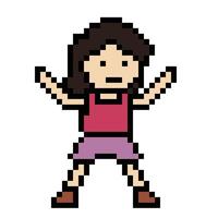 mignonne pixel dessin animé 8 bits personnage femme des exercices formation seul mode de vie décoration la vie style 8 bit femelle fille exercice Gym aptitude chaud en haut Jeu aptitude . vecteur