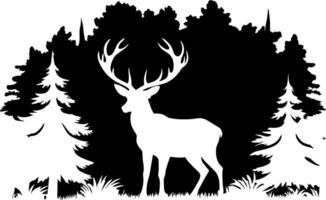 cerf silhouette dans le forêt avec des arbres et des buissons vecteur