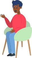 psychothérapie session - noir homme parlant à psychologue séance sur chaise. mental santé concept, illustration dans plat style vecteur