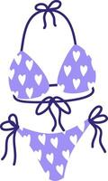 violet maillot de bain pour fille dessin animé été éléments, voyage, plage, heure d'été accessoire. cocktails, la glace crème et exotique des fruits illustration ensemble. paume et serf planche. parapluie et des lunettes de soleil vecteur