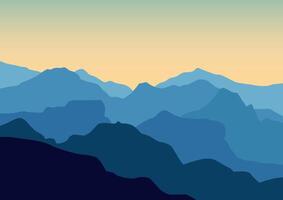 montagnes paysage dans le coucher du soleil. illustration dans plat style. vecteur