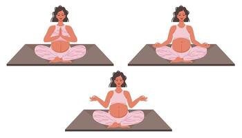 groupe de Enceinte femmes méditer et relaxant dans lotus pose. Enceinte femme yoga. physique formation pour futur mères. en bonne santé mode de vie, spirituel pratique, se soucier pour futur enfant. vecteur