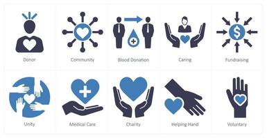 une ensemble de dix charité et don Icônes comme donneur, communauté, du sang don vecteur