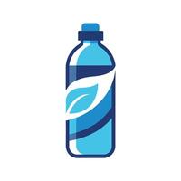 une clair l'eau bouteille avec une vert feuille mis sur ses surface, une moderne interprétation de une l'eau bouteille à signifier hydratation et bien-être vecteur