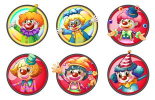 Personnages de clown sur des badges ronds vecteur