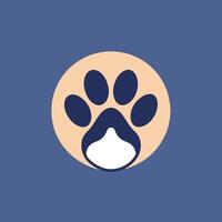 une chiens patte à l'intérieur une circulaire forme sur une bleu toile de fond, artisanat une minimaliste logo mise en évidence une Célibataire animal de compagnie patte dans une nettoyer et simple conception vecteur