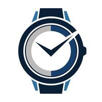 fermer de une moderne montre-bracelet avec une Célibataire cocher marque indiquant le qui passe de une spécifique temps, artisanat une minimaliste logo représentant une moderne montre-bracelet vecteur