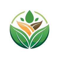 minimaliste logo avec une vert feuille, marron fleur, et Orange fleur, artisanat une minimaliste logo inspiré par nature, avec biologique éléments vecteur