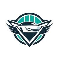 une voiture équipé avec ailes sur ses côtés, prêt pour vol dans une moderne automobile conception, conception une minimaliste logo avec une moderne, automobile flair vecteur