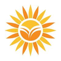 une Jaune Soleil avec une feuille à l'intérieur, visuellement représentant la nature et croissance, graphique représentation de le soleil, symbolisant le importance de Soleil protection dans une soin de la peau routine vecteur