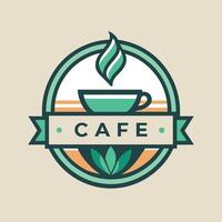 une tasse de café orné avec une ruban enveloppé autour il, conception une logo pour une moderne café avec nettoyer lignes et subtil couleurs vecteur