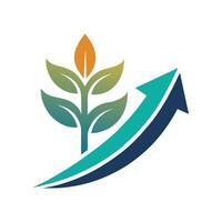 une vert feuille entrelacés avec un La Flèche symbole, représentant croissance et mouvement dans une moderne logo conception, abstrait représentation de croissance et renouvellement dans une lisse, moderne style vecteur