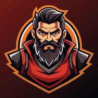 une homme avec une barbe portant une rouge chemise, sport et esport barbu homme tête mascotte logo vecteur