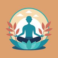 une homme est assis dans une lotus position pendant une yoga classe, une calmant image de une paisible yoga classe dans session, minimaliste Facile moderne logo conception vecteur