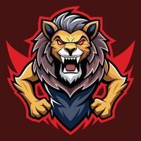 une Lion mascotte affichage agressif comportement avec le sien bouche large ouvrir, agressif zombi Roi lion, mascotte logo vecteur