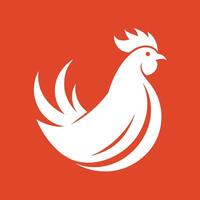 une blanc coq permanent sur une vibrant rouge arrière-plan, une nettoyer et Facile logo avec une poulet silhouette, minimaliste Facile moderne logo conception vecteur