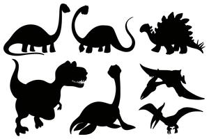 Silhouette de dinosaures sur fond blanc vecteur