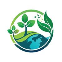 une vibrant vert Terre avec luxuriant feuilles et une majestueux arbre, conception une Facile logo pour une non lucratif promouvoir environnement préservation et durabilité vecteur