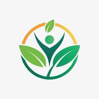 une moderne, minimaliste logo avec une la personne à l'intérieur une vert feuille forme, en bonne santé mode de vie logo, minimaliste Facile moderne logo conception vecteur