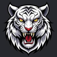 fermer de une blanc tigres visage avec intense Jaune yeux, mettant en valeur ses féroce et majestueux apparence, féroce blanc tigre tête mascotte, audacieux illustration vecteur