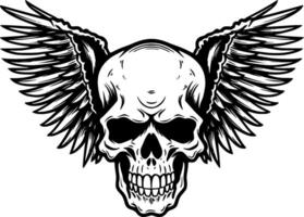 crâne avec ailes - noir et blanc isolé icône - illustration vecteur