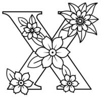 alphabet X coloration page avec le fleur, X lettre numérique contour floral coloration page, abc coloration page vecteur
