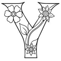 alphabet y coloration page avec le fleur, y lettre numérique contour floral coloration page, abc coloration page vecteur