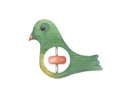 vert en bois oiseau. enfant jouet hochet. aquarelle illustration. enfant jeu. pour garderie, des gamins pièce décor. vecteur