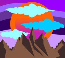 Montagne paysage avec Soleil et des nuages illustration dans plat style vecteur