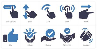 une ensemble de dix mains Icônes comme faire glisser geste, faire défiler, Cliquez sur vecteur
