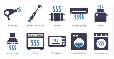 une ensemble de dix Accueil appareils électroménagers Icônes comme cheveux séchoir, électrique brosse à dents, chauffe-eau vecteur