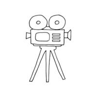 film caméra, une dispositif pour enregistrement en mouvement images sur film. griffonnage. main dessiné. contour. vecteur