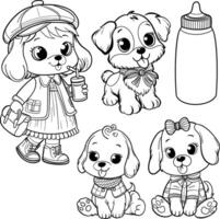 mignonne bébé chiens coloration pages pour enfants. ensemble chien coloration livre page vecteur