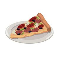 Couper Pizza sur assiette vecteur