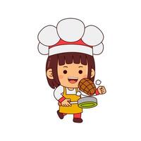 personnage de dessin animé mignon fille chef vecteur